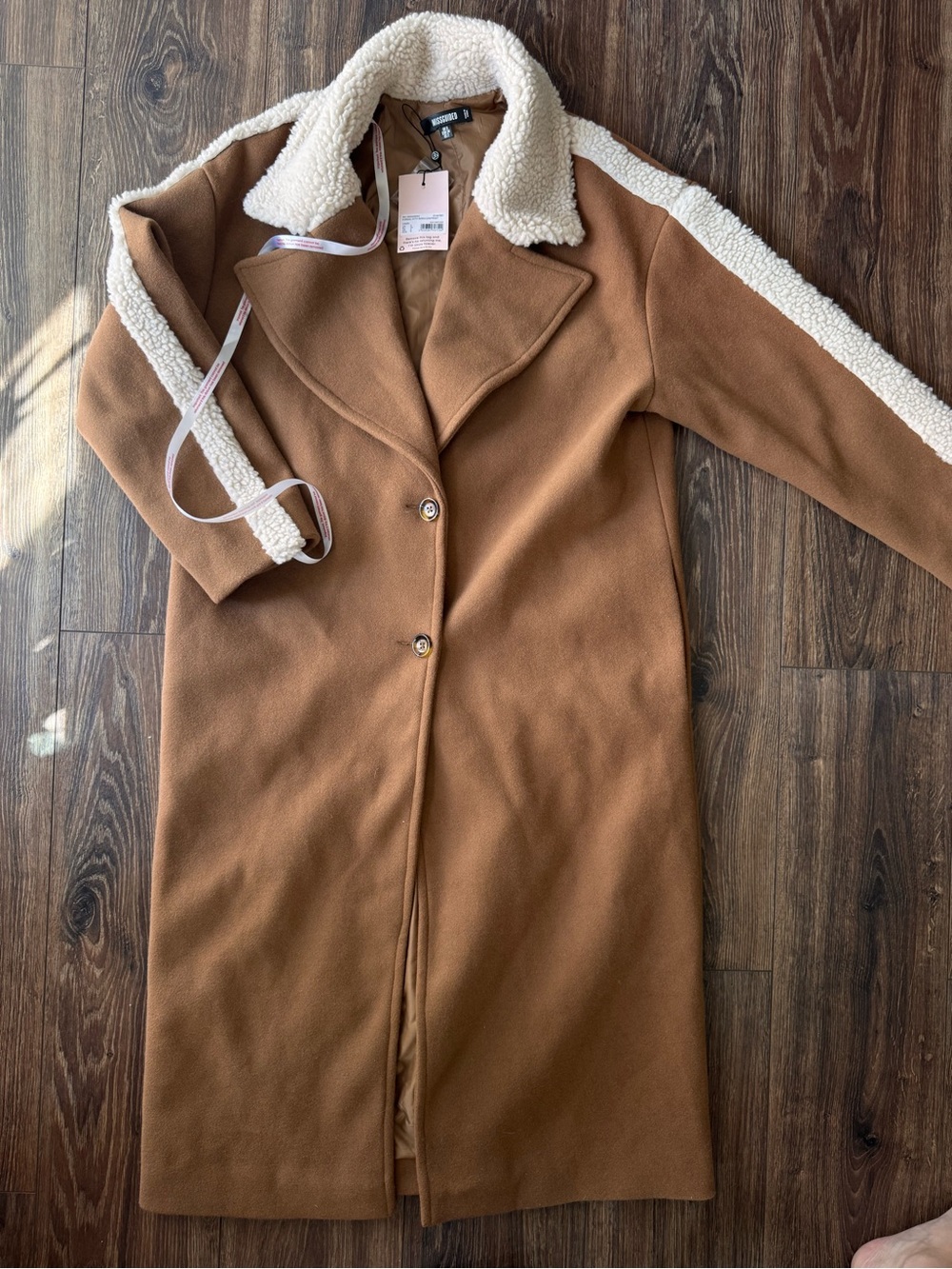 Missguided Plus Camel Trench Coat with Ivory Sherpa Trim